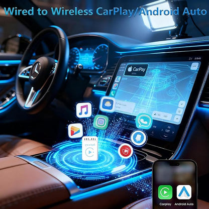 2026 Newly Upgraded Wireless CarPlay Adapter: Slim, Lightweight and Portable, Plug-and-Play. Easy to Operate with Stable Connection and no lag, Compatible with iPhone and Android Devices.