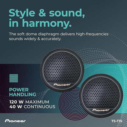 Pioneer TS-T15 3/4" 120 W Max Power, Polyester Fiber Soft Dome - Tweeter (pair)
