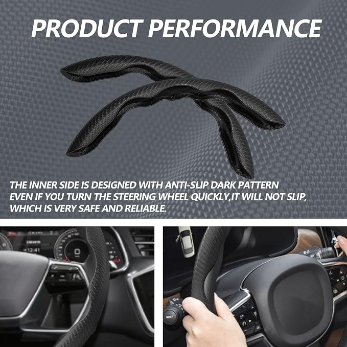 2pcs Universal Fit Carbon Fiber Steering Wheel Cover, Anti-Skid Steering Wheel Cover/Segmented Steering Wheel Protector/Car Interior Accessories (Black)