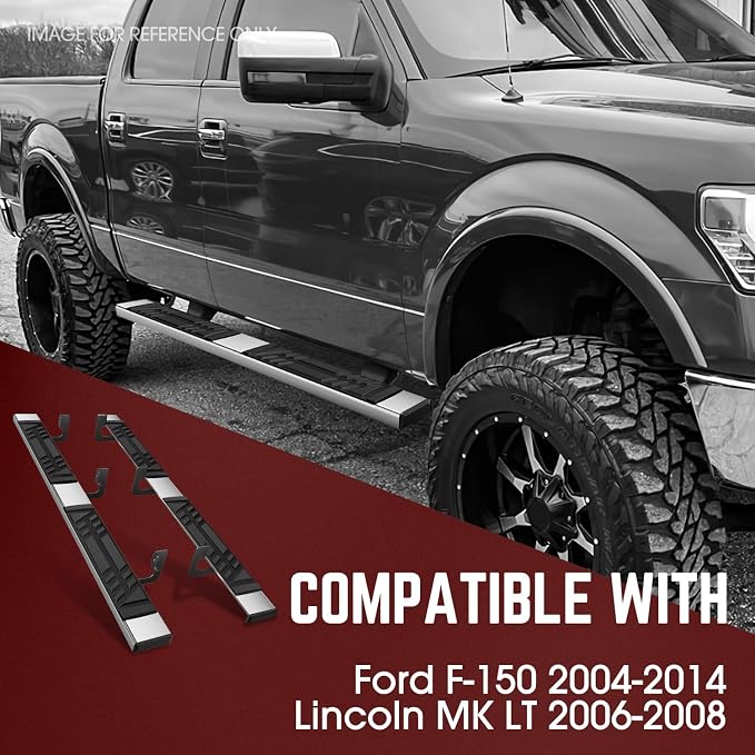 DNA Motoring 6.5" Flat Running Boards Side Step Nerf Rails Bars Compatible with 2004-2014 Ford F150, 2006-2008 Mark LT, Fits Crew Cab Models, STEPB-U-F15004-T1-C