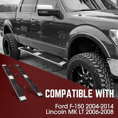 DNA Motoring 6.5" Flat Running Boards Side Step Nerf Rails Bars Compatible with 2004-2014 Ford F150, 2006-2008 Mark LT, Fits Crew Cab Models, STEPB-U-F15004-T1-C