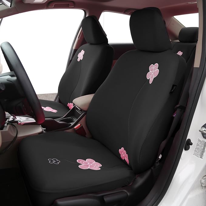 FH Group Car Seat Covers Floral Full Set Black Automotive Airbag and Split Rear Seat Cover Universal Fit Interior Accessories for Cars Trucks and SUV Car Accessories Van Seat Covers