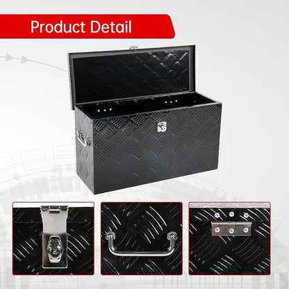24'' Inch Stripes Plated ATV UTV Aluminum Tool Box Truck Bed Toolbox Waterproof Square Storage Organizer with Lock and Keys Black(‎24" L x 9.5" W x 12.5" H)