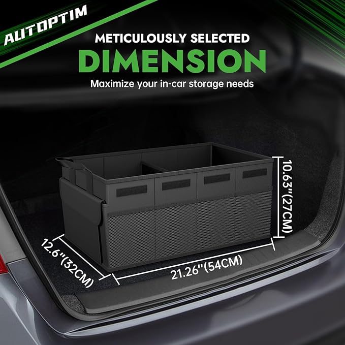 AUTOPTIM Car Trunk Organizer - Collapsible Car Organizer with Non Slip Bottom & Multiple Pockets for Groceries, Trunk Storage with Base Panel for SUV Sedan Van, 2 Compartments (Black, Small)
