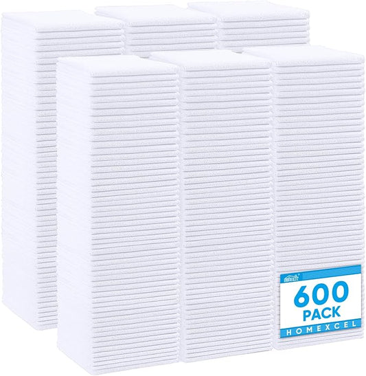 HOMEXCEL White Microfiber Cleaning Cloth 600 Pack, Microfiber Towel for Cars, Lint Free, Scratch-Free, Highly Absorbent, and Cleaning Rags for House, Window and Glass, Cars, TV Screen 11.5 X11.5 inch
