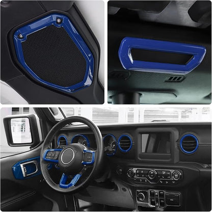 for Wrangler JL Interior Trim Kit Blue Dashboard for Jeep Wrangler JL JLU Gladiator JT 2018-2023 Blue Interior Accessories 21pcs