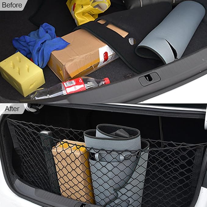 Car Rear Cargo Net, Adjustable Elastic Storage Organizer Net, Trunk Cargo Storage Net, Universal Fit for Car, Vehicle, SUV (35.4" x 11.8")
