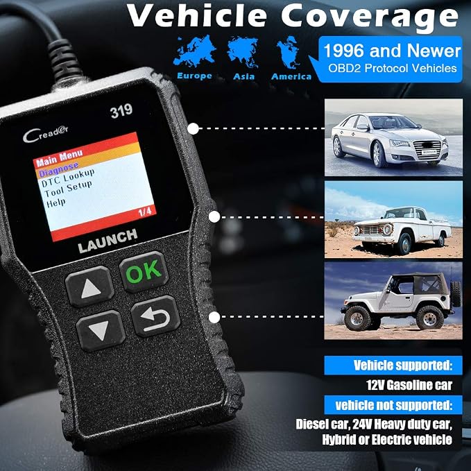 LAUNCH CR319 OBD2 Scanner, 2026 Upgrade Ver. Engine Fault Code Reader,Support O2 Sensor,Lifetime Free Update,Scanner for All OBDII Protocol Cars Since 1996