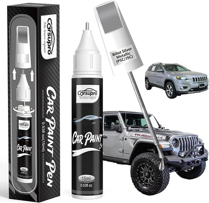 Billet Silver Metallic(PSC/JSC) for Jeep Touch Up Paint Pen, 2 in 1 Car Scratch Remover with Pen Tip and Brush, Precise Color Match for Car Paint Scratch Repair, Quickly and Easily Fix Chips and Nicks