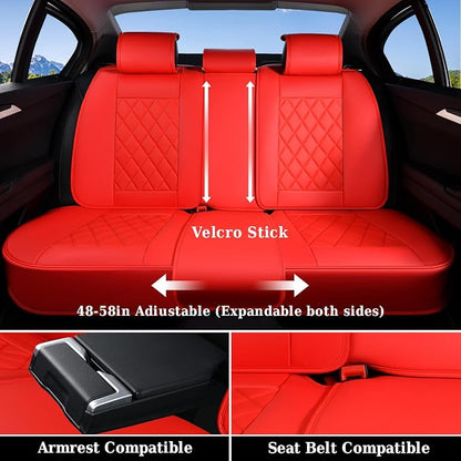 Coverado Car Seat Covers Full Set, 5 Seat Universal Seat Cover for Cars, Luxury Faux Leather Waterproof Seat Cover, Front and Back Car Seat Protector, Auto Seat Covers Fit for Most Vehicles, Red