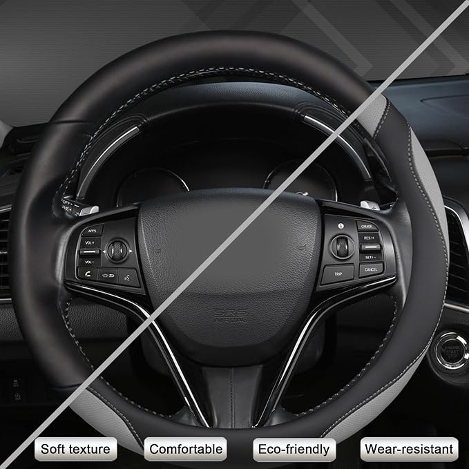 West Llama Customized Auto Car Steering Wheel Cover for Honda Accord CR-V HR-V Pilot Odyssey (Black+Gray-Standard Size)