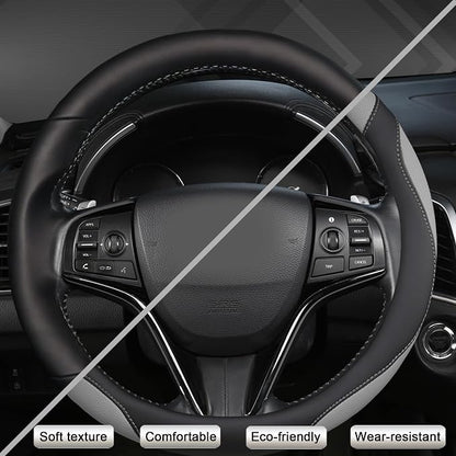 West Llama Customized Auto Car Steering Wheel Cover for Honda Civic, CR-Z, Insight, S2000, 14" - 14.25" (Black+Gray-Small Size)
