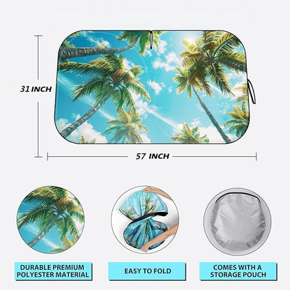 Avisky Windshield Sun Shade for Cars, Trucks & SUVs, Polyester Front Window Sunshade to Block UV Rays & Heat, Foldable Auto Front Windshield Cover, 57“x31”