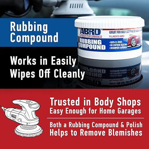 ABRO Rubbing Compound 10 oz — Fast-Cut Car Scratch Remover & Buffing Compound for Oxidized Paint, Scuffs, Swirl Marks, Dull Finish, Paint Correction & Auto Detailing
