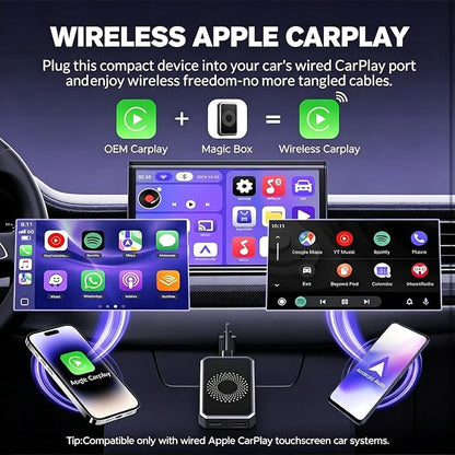 3-in-1 Wireless CarPlay & Android Auto Adapter Magic Video Box Stream Netflix YouTube TikTok with USB Drive Plug Play for Wired CarPlay Android Auto Cars