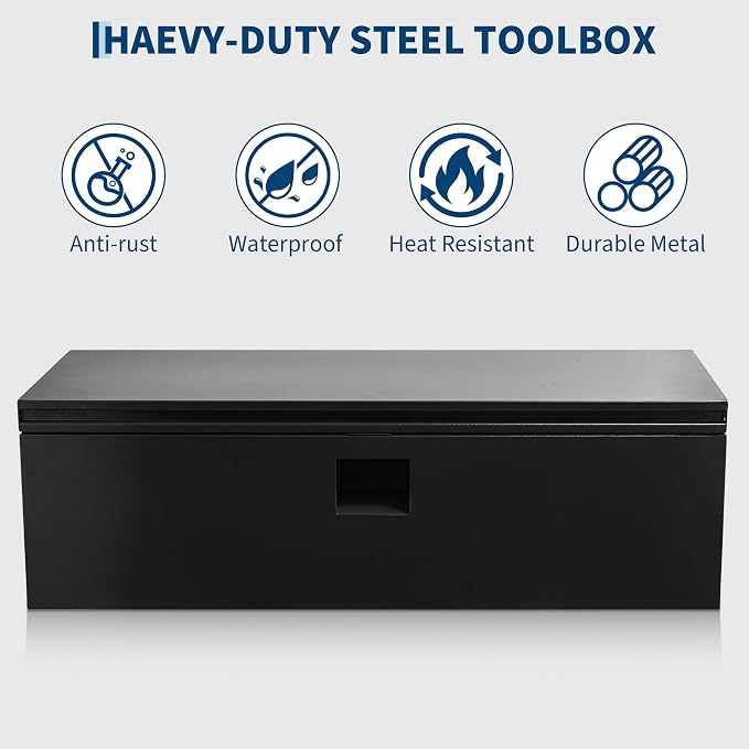 IDEALHOUSE Truck Bed Tool Box and Trailer Tongue Box - 30" Black Steel Storage Chest for Pickup Trucks, RVs, Trailers, Vans, 48"x 15"x 15"