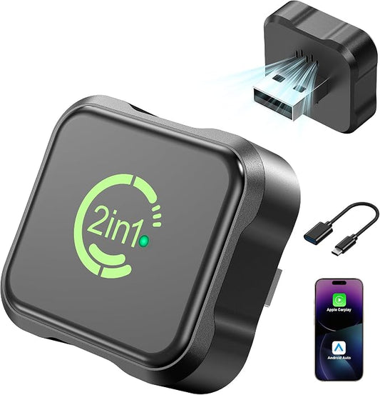 2026 Upgraded Wireless CarPlay & Android Auto Adapter, 2-in-1 Mini Size Plug and Play Adapter for iPhone & Android Auto, Seamless Connection for Convert Wired to Wireless Car Play, USB/USB-C Port
