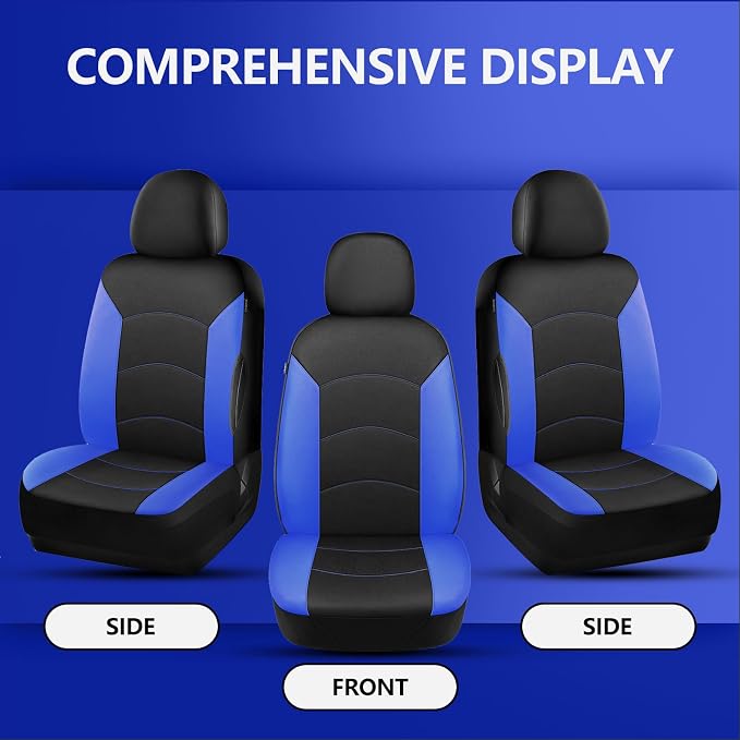 HChengkikz Car Seat Covers Front Seat, Waterproof Neopren Seat Covers, Airbag Compatible Seat Covers, All Season Protection Universal Fit Most Cars, Trucks, SUVs (Black + Blue)