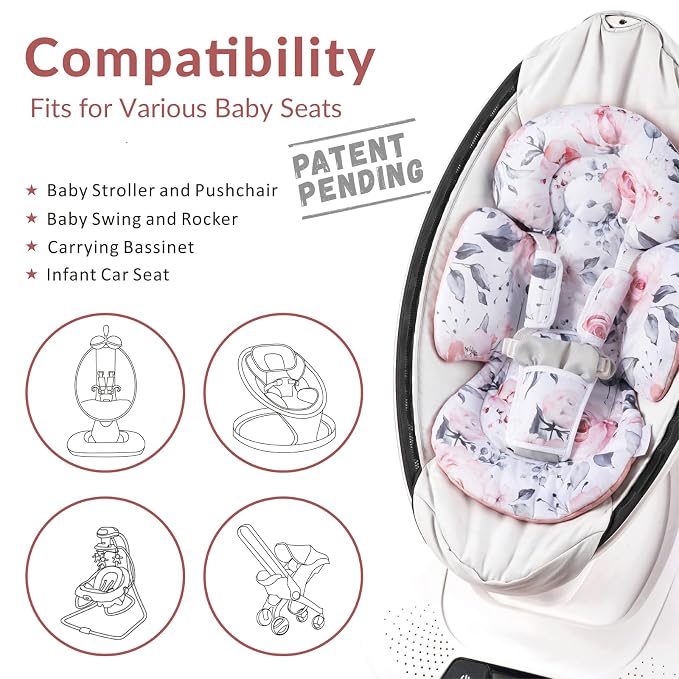 Generic Infant Car Seat Insert Compatible with Mamaroo Swing & Graco Swing and Infant Car Seat, Newborn Insert Baby Head Body Support, Reversible Design, Breathable Soft Fabric, 1Pcs - Pink Floral