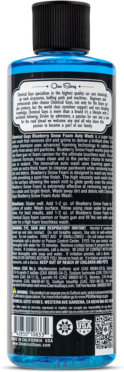 Chemical Guys CWS21616 Blueberry Snow Foam Car Wash Soap (Works with Foam Cannons, Foam Guns or Bucket Washes), Safe for Cars, Trucks, SUVs, Jeeps, Motorcycles, RVs & More, 16 fl. Oz