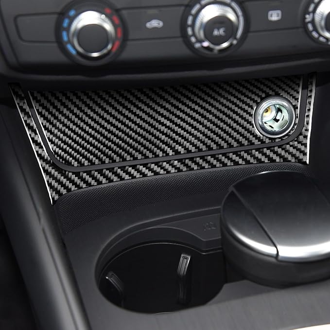 Real Premium Carbon Fiber Decor Compatible with Audi A3 S3 RS3 8V 2013 2014 2015 2016 2017 2018 2019 Car Center Console Power Outlet Sticker Kit Auto Interior Accessories Decal 2PCS Black