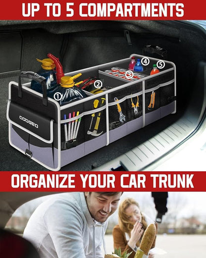 Car Trunk Organizer with Portable Leak Proof Cooler Bag, 3 Compartments Collapsible Car Organizers and Storage with Foldable Cover, Fathers Day Dad Gifts, Suitable for SUV, Auto, Truck, Minivan