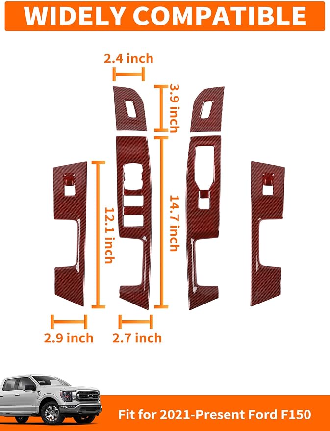 Savadicar Red Carbon Fiber Interior Accessories - Door Window Button Panel Trim Cover for Ford F150 (2021-present) - Premium Texture Interior Decor Upgrade Kit, 4-Piece Set