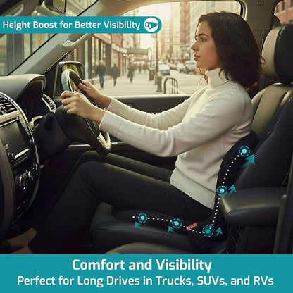 Trucker Seat Cushion, Car Seat Cushions with Lumbar Support Pillow, Ergonomic L-Shaped Orthopedic Memory Foam Pad for Long Driving Back Pain Sciatica Relief, Drivers Office Workers (Black+ Gray)