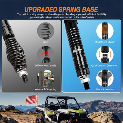 Nilight LED Whip Light 1PC 2FT Spiral RGB Antenna Whips with Spring Base, App/Remote Control DIY Chasing Patterns Brake & Reverse Lights for Side by Side ATV UTV RZR Can-Am Buggy Jeep