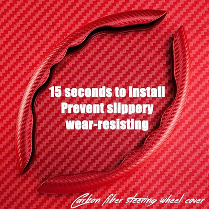 WOCOCN 2pcs Car Steering Wheel Cover,Anti-Skid Carbon Fiber Steering Wheel Protector for Men Women,Multiple Color Options,Universal for Most Car Interiors Accessories (Red)