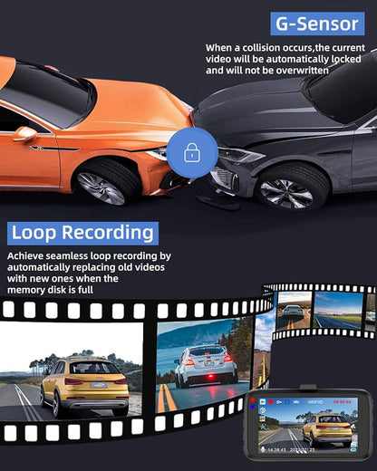 Dash Cam Front and Rear Camera, Biuone 1080P Dash Camera for Cars, Dash Cam with 3'' IPS Screen with Night Vision, G-Sensor, WDR, Loop Recording, 24/7 Parking Monitor