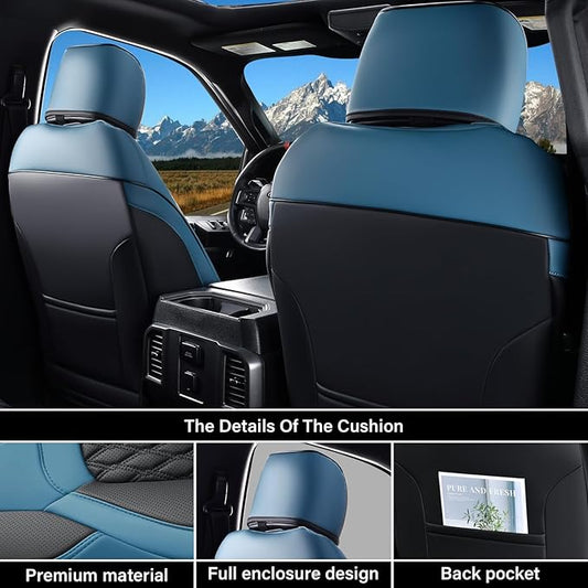 Coverado Car Seat Covers Full Set, Seat Covers for Dodge RAM 1500 Compatible with 2009-2018 Ram 1500, 2010-2024 Ram 2500 3500 Dodge RAM Accessories Automotive Seat Covers (Blue)