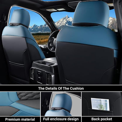 Coverado RAM 1500 Blue Seat Covers, Faux Leather Full Coverage Car Seat Covers Fit for 2009-2018 Dodge RAM 1500 2500 3500 Trucks, Flat Front