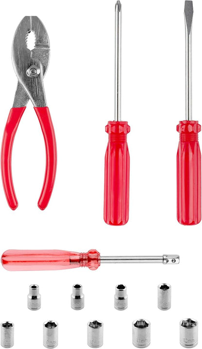 Roadside Emergency Car Kit - 30-Piece Road Trip Essentials Tool Set with Jumper Cables and Carrying Case for Car, Truck, or RV by Stalwart (Gray/Red)
