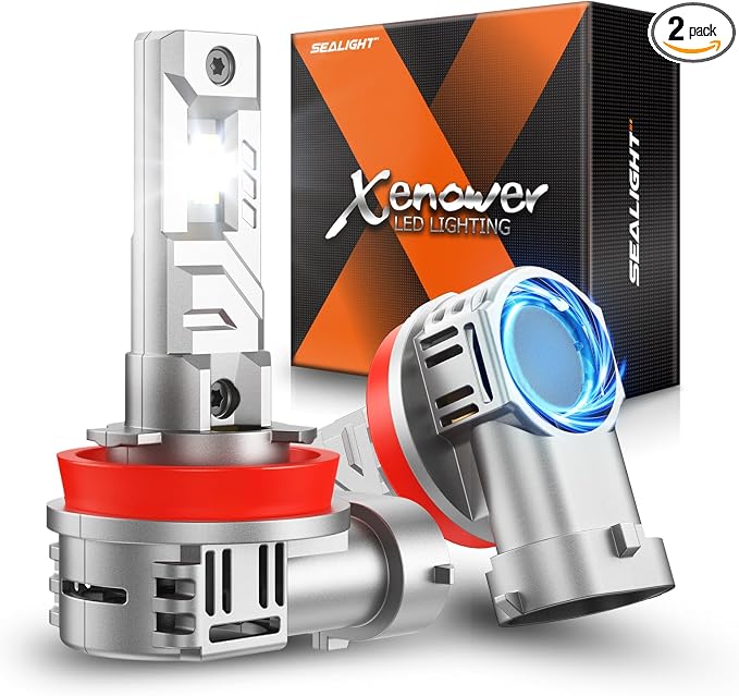 SEALIGHT H9/H8 Fog Bulbs, 1:1 Real Size 40000LM Brighter 6500K White Light, Plug and Play, H11 Fog Bulb with 15,000RPM Cooling Fan, Pack of 2