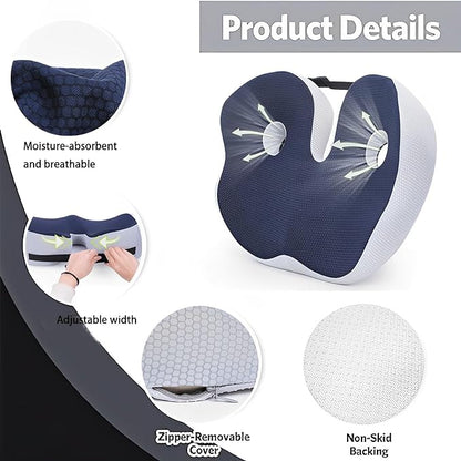 Seat Cushion, Seat Cushion for Sit Bone and Back Pain Relief, Butt, Tailbone, Hip, Hamstring, Posture Support - Memory Foam Comfort Ischial Tuberosity Pillow (Blue)