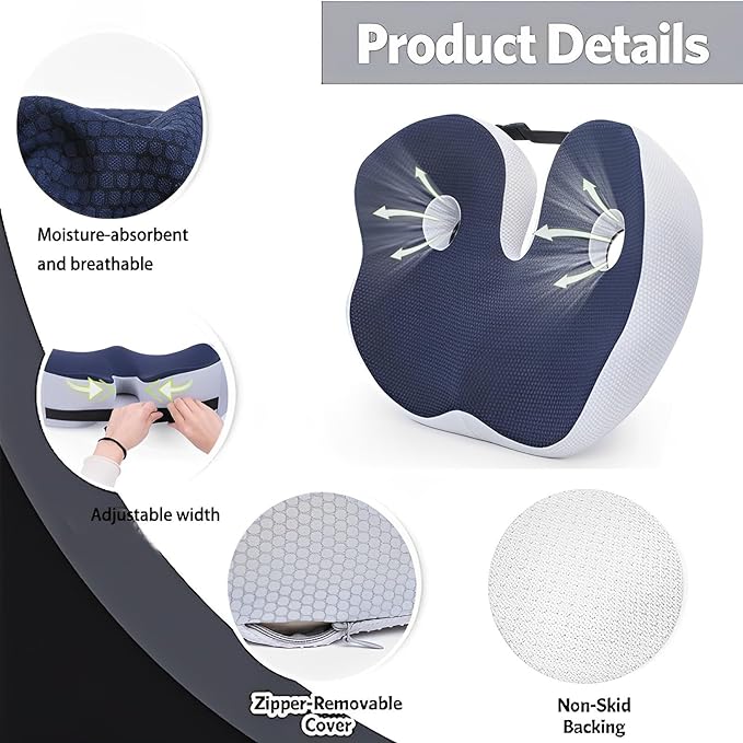 Seat Cushion, Seat Cushion for Sit Bone and Back Pain Relief, Butt, Tailbone, Hip, Hamstring, Posture Support - Memory Foam Comfort Ischial Tuberosity Pillow(Black)