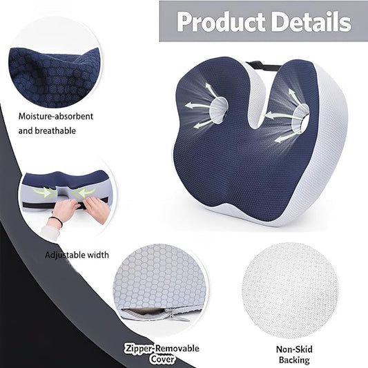 Seat Cushion, Seat Cushion for Sit Bone and Back Pain Relief, Butt, Tailbone, Hip, Hamstring, Posture Support - Memory Foam Comfort Ischial Tuberosity Pillow(Black)