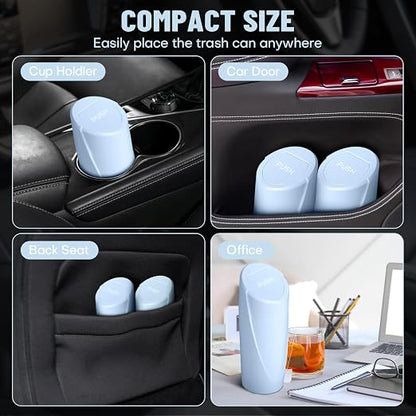 Car Trash Can Bin with Lid - Car Garbage Can Cup Holder - Light Blue Mini Leakproof Vehicle Trash Garbage Can Bin with 20pcs Trash Bags-Car Organizers and Storage for Front Back Seat Accessories