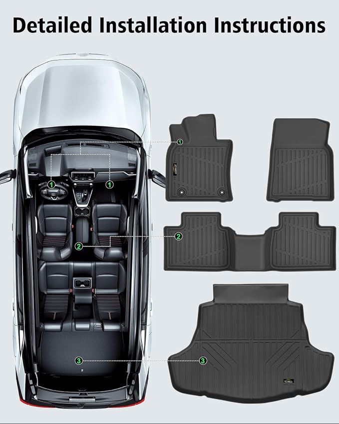 Floor Mats & Trunk Mat Custom Fit for Toyota Camry 2025 (Include Hybrid) All Weather TPE Rubber Cargo Liner Anti-Slip Full Set Automotive Floor Liners for Camry Accessories