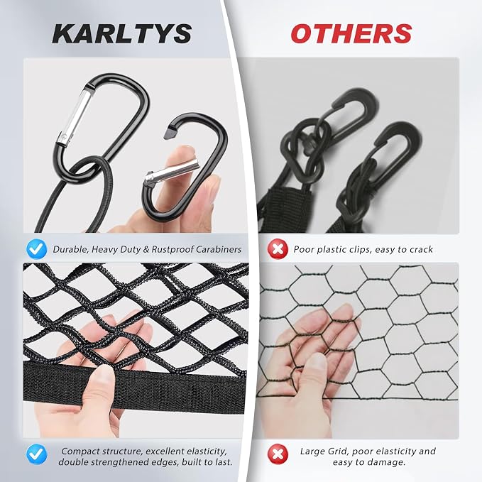 Cargo Net for Chevy Tahoe/GMC Yukon/Suburban 2015-2020, Karltys Trunk Net for Chevrolet Tahoe Accessories Envelope Style Netting with Metal Hooks, Highly Elastic Trunk Cargo Organizer for Yukon
