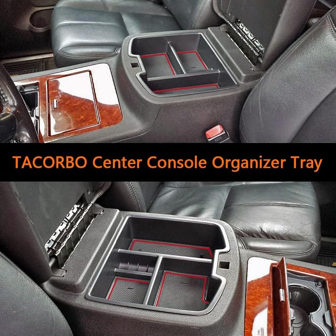 TACORBO Center Console Organizer Tray for 07-2014 GMC Sierra 2500 3500 Yukon XL Silverado 2500 3500 Suburban 1500 Tahoe / 07-13 GMC Sierra 1500 Chevy Silverado Suburban 2500 Avalanche Accessory - Red