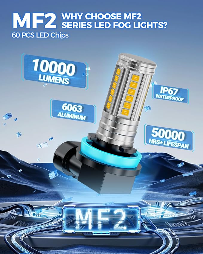 Marsauto H16 H8 Led Fog Light Bulb Yellow 12,000LM, 1:1 Size H11 Yellow Fog Lights, Real 360° Illumination 3000K Amber Strong Penetration, Upgraded LED Chips H11 H8 Fog Bulb, Tail Light Covers