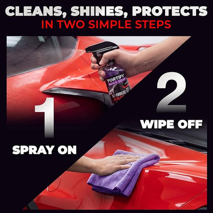 SHINE ARMOR Fortify Quick Coat: 3-in-1 Waterless Car Wash Spray with Ceramic Coating - Car Wax, Paint Protector, and Cleaner for Trucks, Bikes and SUVs, Made in USA, 16floz