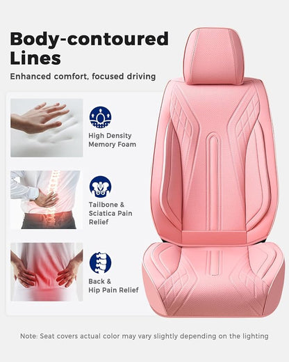 Huidasource Car Seat Covers Full Set, Universal Fit for Most Cars SUV Trucks, Full Coverage Nappa Leather Seat Cover, Airbag, Cupholder Compatible, Velcro Adjustable, Seat Function Retain, Pink