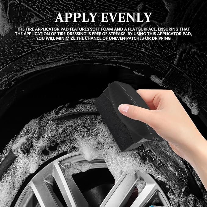 Tire Dressing Applicator, Tire Shine Applicator, Wheel Waxing Wipe Polishing Sponge with Lid, Car Accessories Reusable Wheel Detailing Foam Fit for Vehicle Waxing Polishing Cleaning (Black)