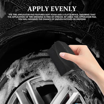 Tire Dressing Applicator, Tire Shine Applicator, Wheel Waxing Wipe Polishing Sponge with Lid, Car Accessories Reusable Wheel Detailing Foam Fit for Vehicle Waxing Polishing Cleaning (Black)