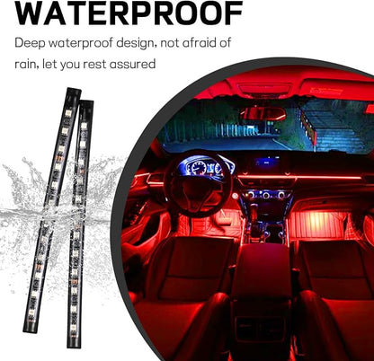 Car LED Strip Light, 12V 24 LED Interior Atmosphere Lights Under Dash Ambient Night Light, Universal Auto Interior Decorative Lamp with USB Port, Truck SUV Car Accessories (Red, USB)