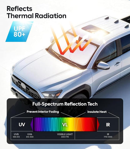 Wigoo for Toyota Tacoma Windshield Sunshade [OEM Design, 100% Sun Blockage] Foldable Heat Insulation Sun Shade with Storage Bag, for Toyota Tacoma (2016-2026), Silver Coating