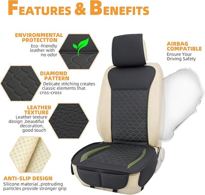 Elantrip 2PCs Front Car Seat Covers Leather Car Seat Protector Universal fit for Most Cars SUVs and Trucks Water Proof Seat Protector Black and Green